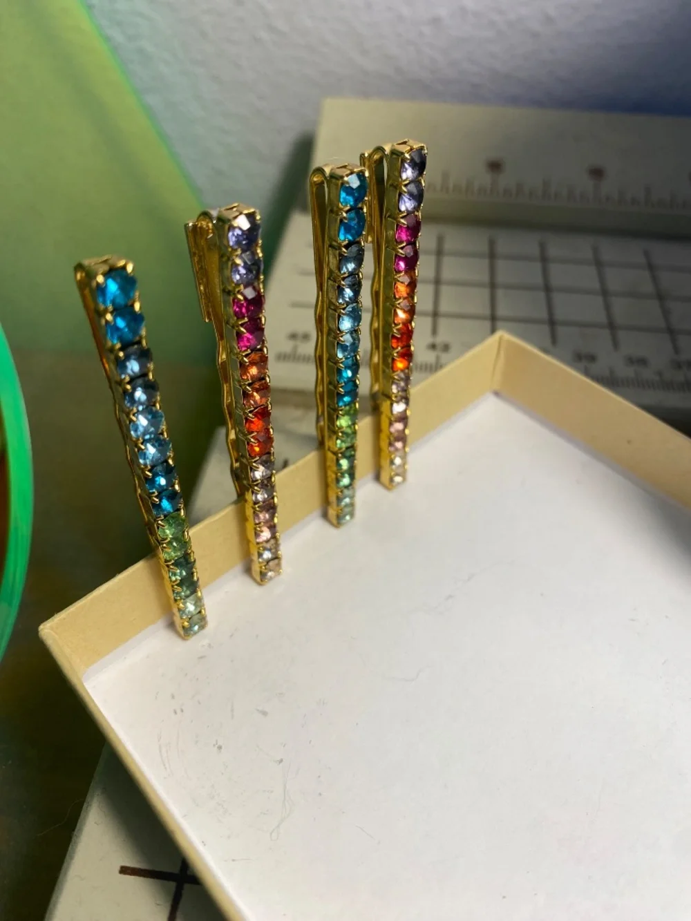 Lelet NY Spectrum Petite Bobbi Swarovski Crystal Gold Plate Hair Pins Set Of 4